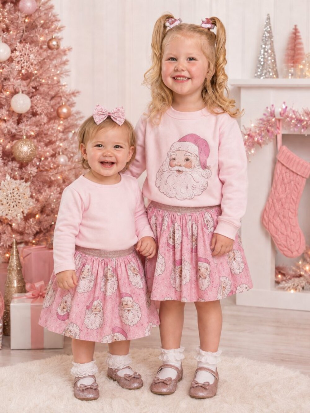 NWT - Sweet Wink Girls Retro Santa Tutu, Hair Bow and 2 Pk Santa Hat Clips